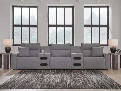 Modmax II 5-Piece Power Reclining Sectional with Audio Consoles in Salt and Pepper Next-Gen Nuvella