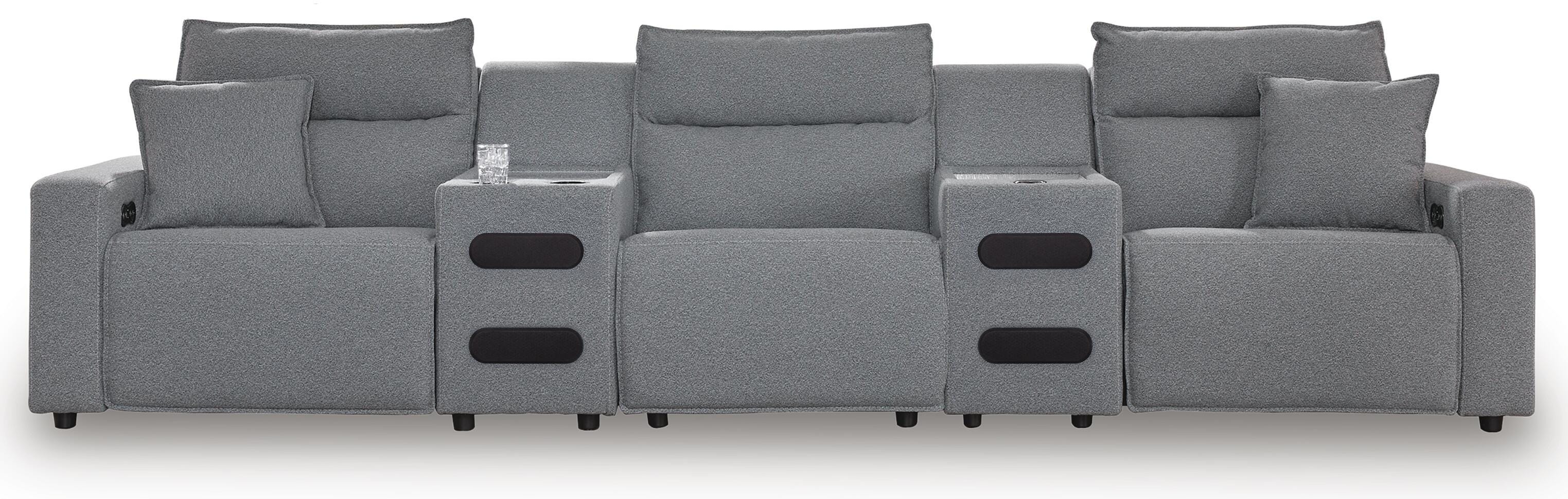 Modmax II 5-Piece Power Reclining Sectional with Audio Consoles in Salt and Pepper Next-Gen Nuvella