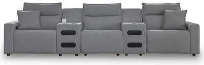 Modmax II 5-Piece Power Reclining Sectional with Audio Consoles in Salt and Pepper Next-Gen Nuvella