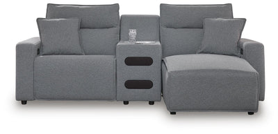 Modmax II 3-Piece RAF Chaise Power Reclining Sectional and Audio Console in Salt and Pepper Next-Gen Nuvella