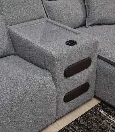 Modmax II 3-Piece LAF Chaise Power Reclining Sectional and Audio Console in Salt and Pepper Next-Gen Nuvella