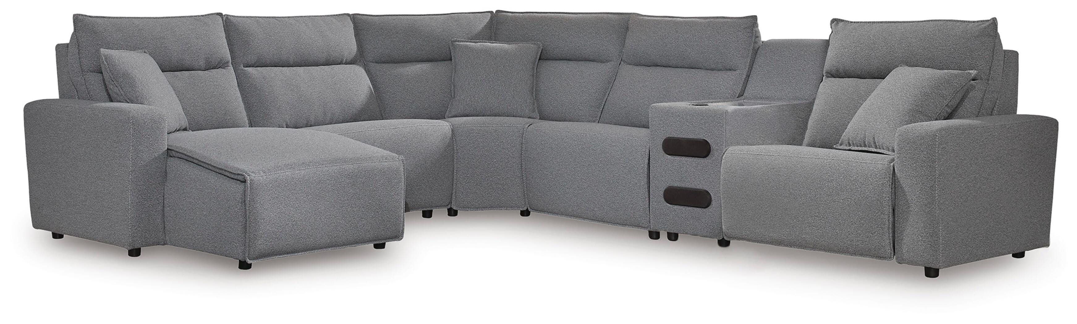 Modmax II 6-Piece LAF Chaise Reclining Sectional and Audio Console in Salt and Pepper Next-Gen Nuvella