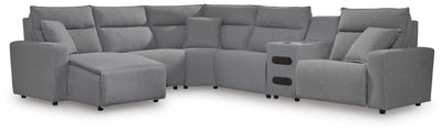Modmax II 6-Piece LAF Chaise Reclining Sectional and Audio Console in Salt and Pepper Next-Gen Nuvella