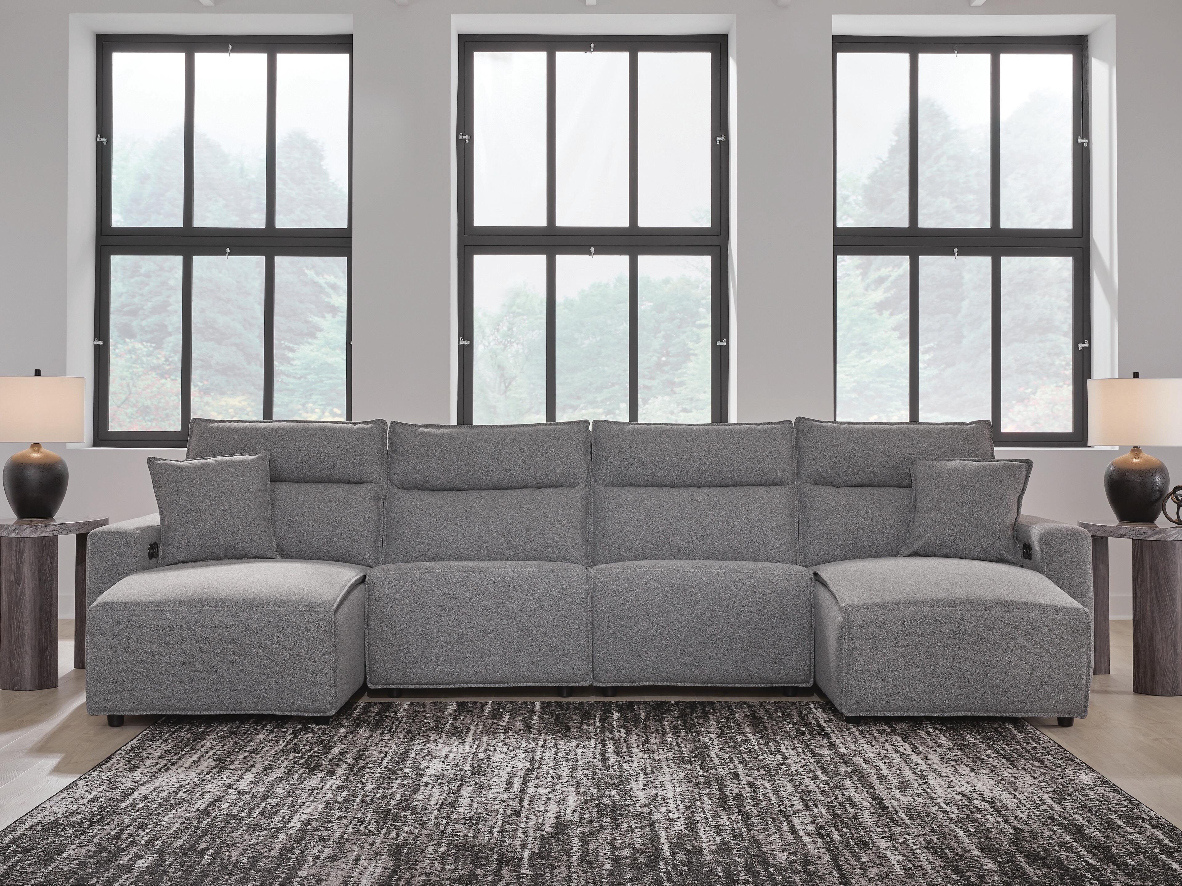 Modmax II 4-Piece Double Chaise Power Reclining Sectional in Salt and Pepper Next-Gen Nuvella