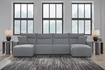 Modmax II 4-Piece Reclining Sectional with Double Chaise in Salt and Pepper Next-Gen Nuvella