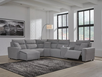 Modmax II 6-Piece LAF Chaise Power Reclining Sectional and Console in Salt and Pepper Next-Gen Nuvella
