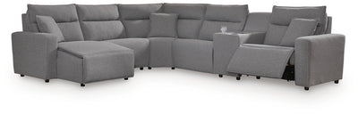 Modmax II 6-Piece LAF Chaise Power Reclining Sectional and Console in Salt and Pepper Next-Gen Nuvella