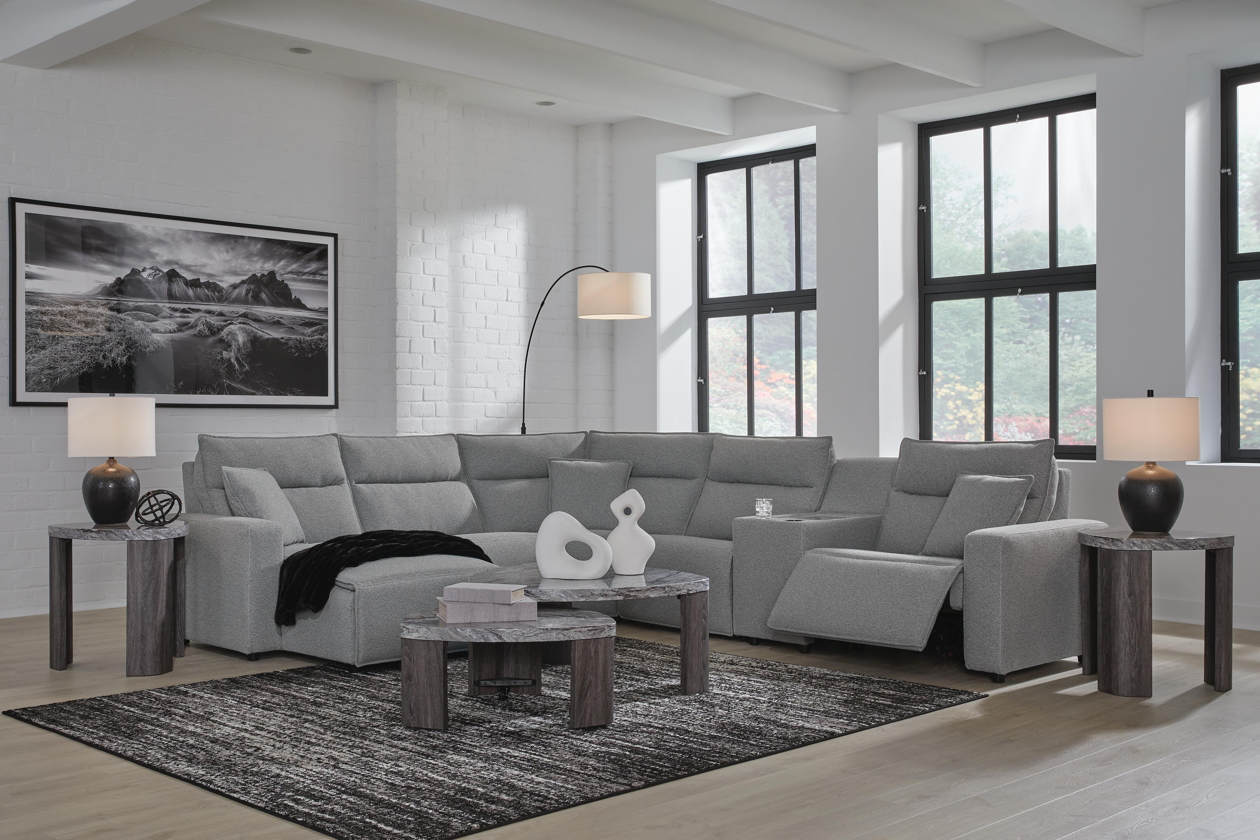 Modmax II 6-Piece LAF Chaise Power Reclining Sectional and Console in Salt and Pepper Next-Gen Nuvella