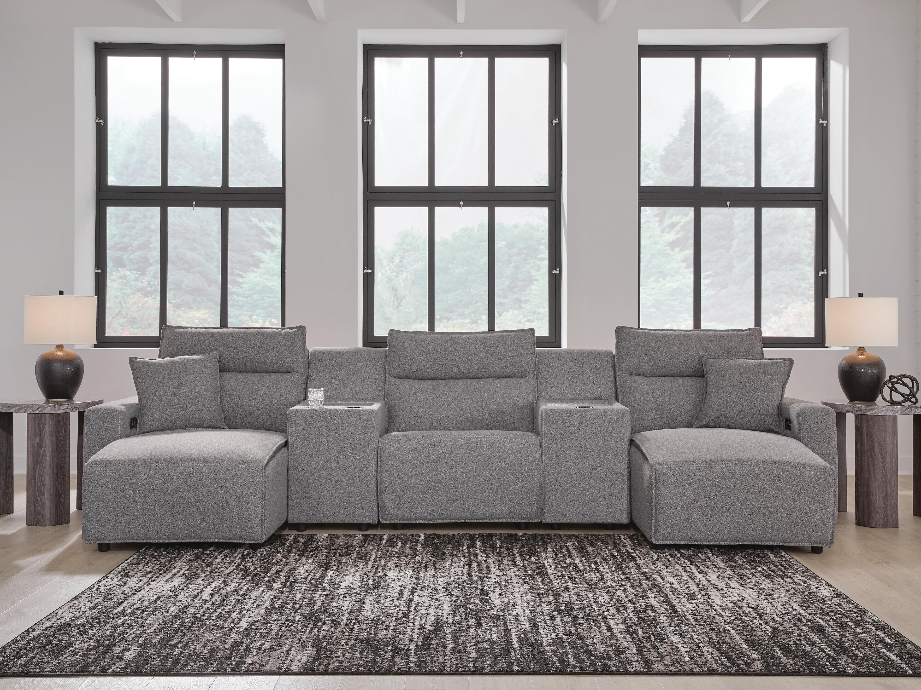 Modmax II 5-Piece Double Chaise Power Reclining Sectional and Consoles in Salt and Pepper Next-Gen Nuvella