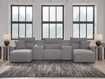 Modmax II 5-Piece Double Chaise Power Reclining Sectional and Consoles in Salt and Pepper Next-Gen Nuvella