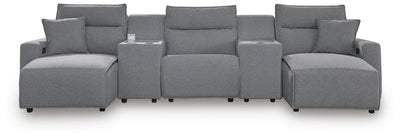 Modmax II 5-Piece Double Chaise Power Reclining Sectional and Consoles in Salt and Pepper Next-Gen Nuvella