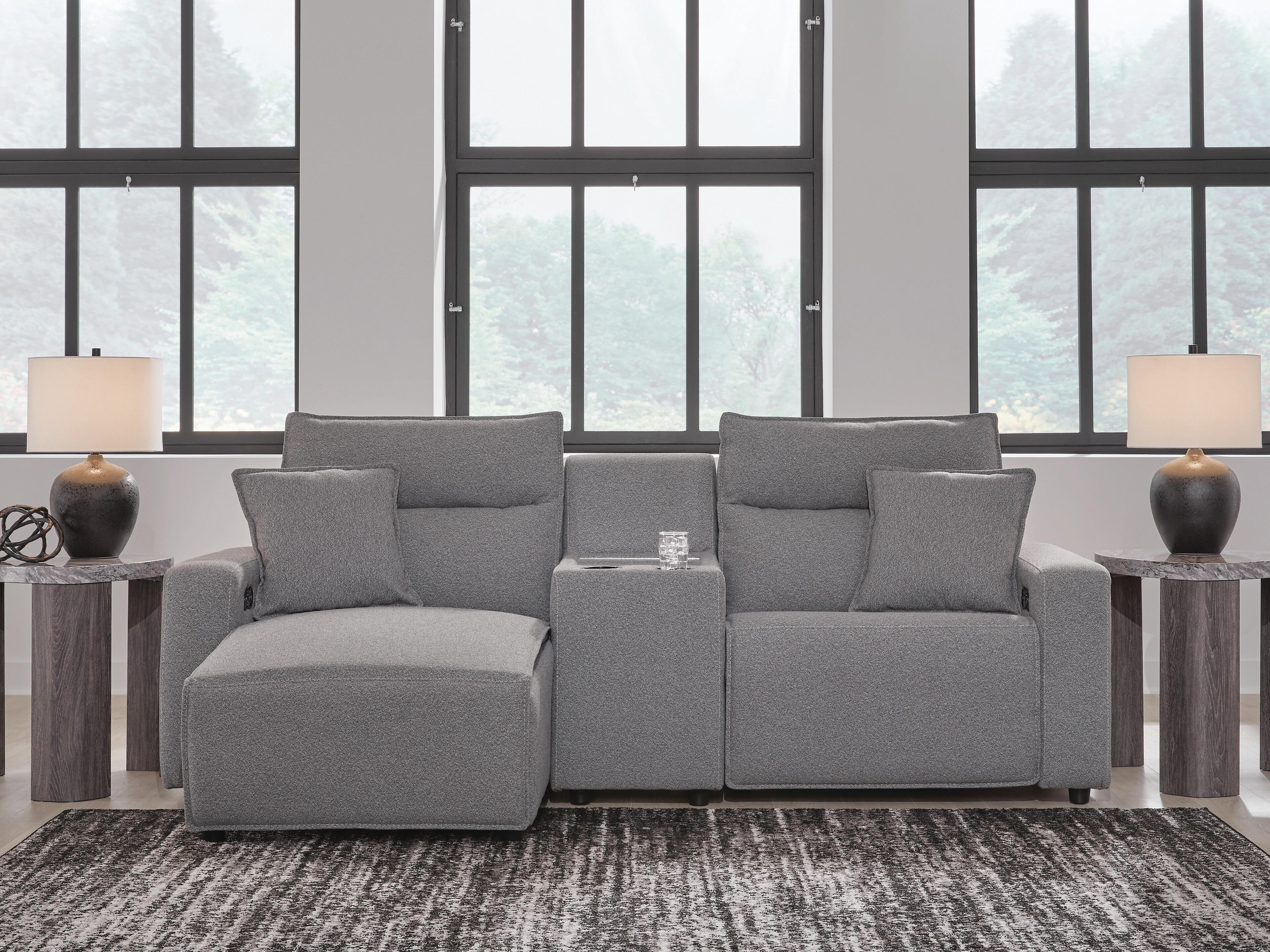 Modmax II 3-Piece LAF Chaise Power Reclining Sectional and Console in Salt and Pepper Next-Gen Nuvella