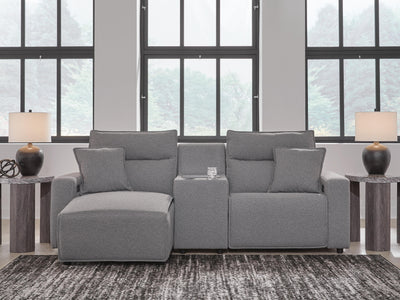 Modmax II 3-Piece LAF Chaise Power Reclining Sectional and Console in Salt and Pepper Next-Gen Nuvella