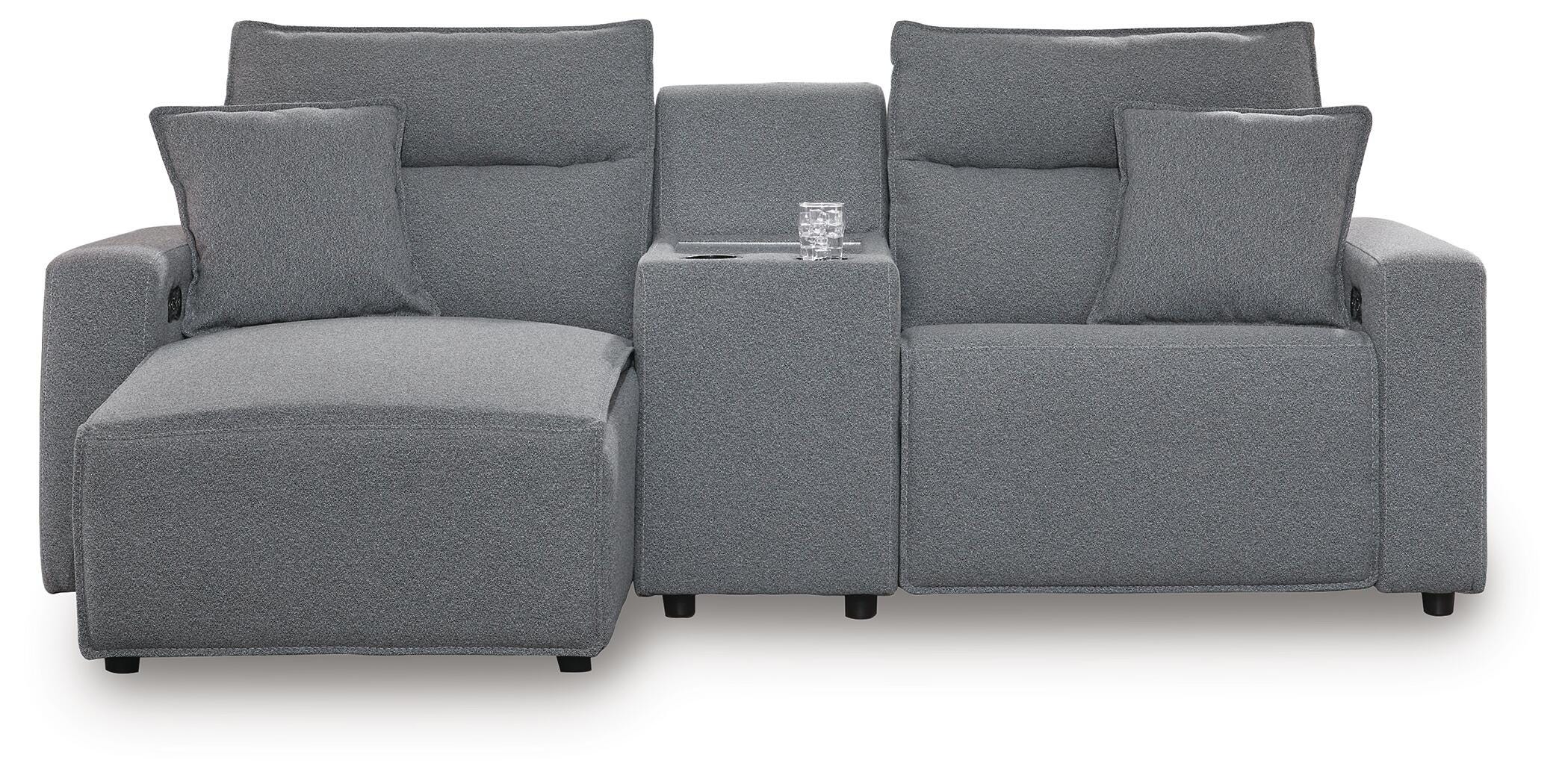 Modmax II 3-Piece LAF Chaise Power Reclining Sectional and Console in Salt and Pepper Next-Gen Nuvella