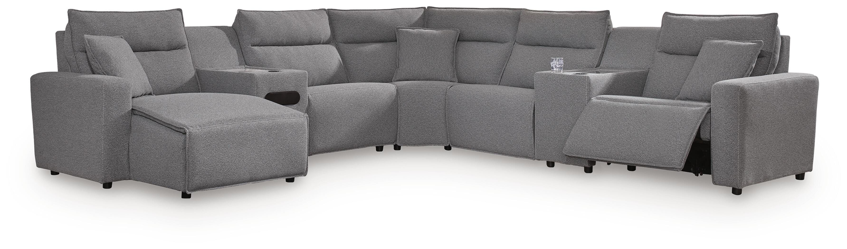 Modmax II 7-Piece LAF Chaise Power Reclining Sectional and Audio Console in Salt and Pepper