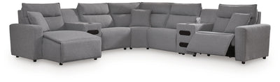 Modmax II 7-Piece LAF Chaise Power Reclining Sectional and Audio Consoles in Salt and Pepper Next-Gen Nuvella