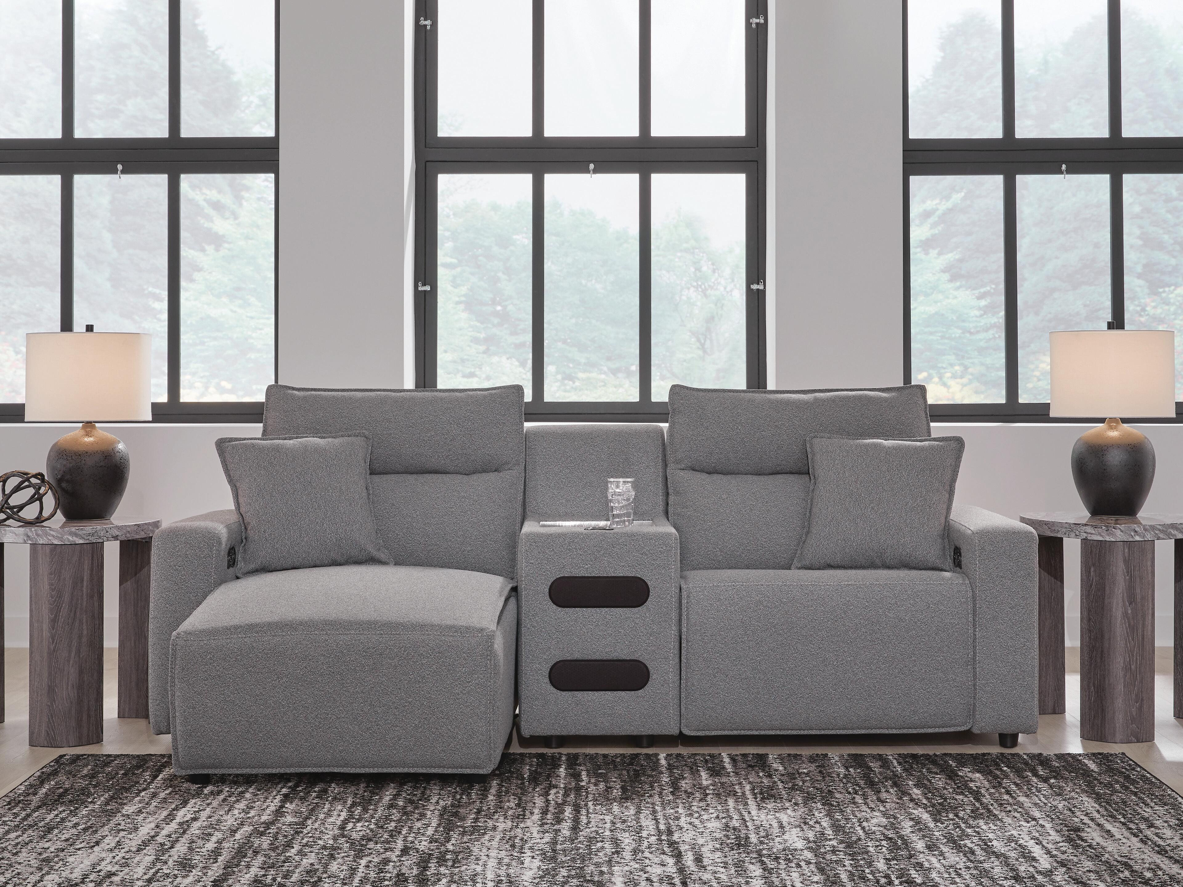 Modmax II 3-Piece LAF Chaise Power Reclining Sectional and Audio Console in Salt and Pepper Next-Gen Nuvella