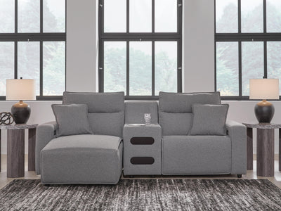 Modmax II 3-Piece LAF Chaise Power Reclining Sectional and Audio Console in Salt and Pepper Next-Gen Nuvella
