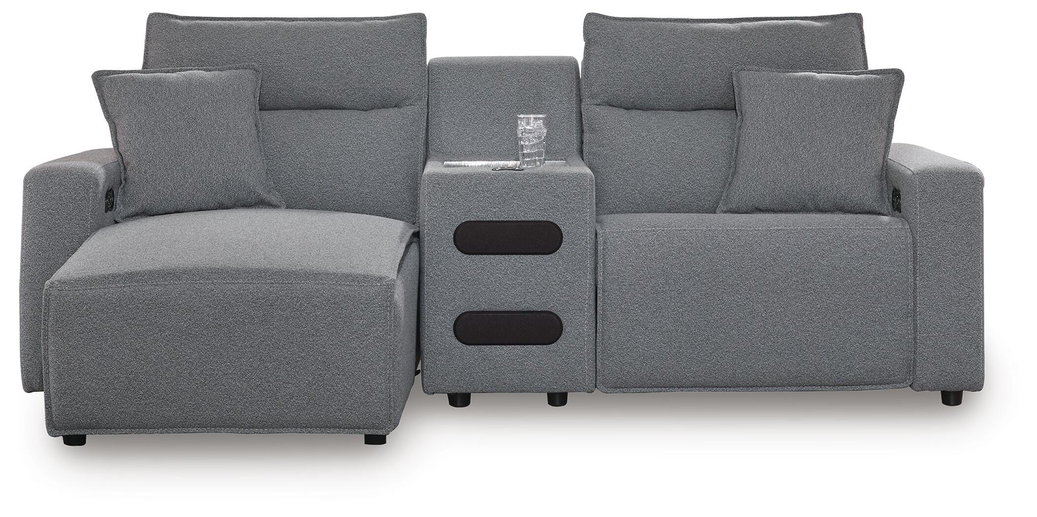 Modmax II 3-Piece LAF Chaise Power Reclining Sectional and Audio Console in Salt and Pepper Next-Gen Nuvella
