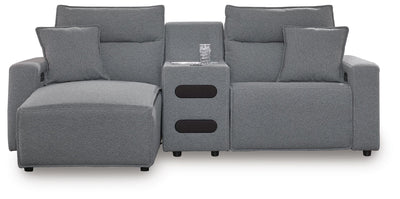 Modmax II 3-Piece LAF Chaise Power Reclining Sectional and Audio Console in Salt and Pepper Next-Gen Nuvella