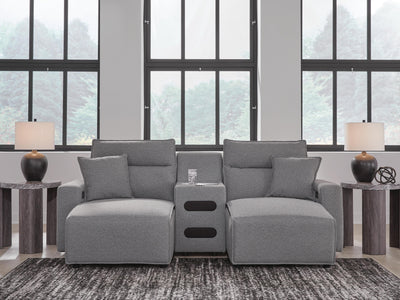 Modmax II 3-Piece Double Chaise Power Reclining Sectional and Audio Console in Salt and Pepper Next-Gen Nuvella