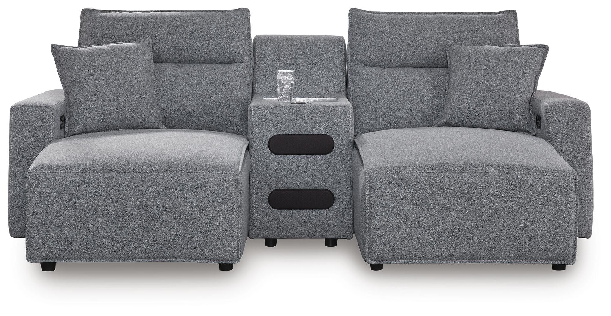 Modmax II 3-Piece Double Chaise Power Reclining Sectional and Audio Console in Salt and Pepper Next-Gen Nuvella