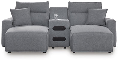 Modmax II 3-Piece Double Chaise Power Reclining Sectional and Audio Console in Salt and Pepper Next-Gen Nuvella