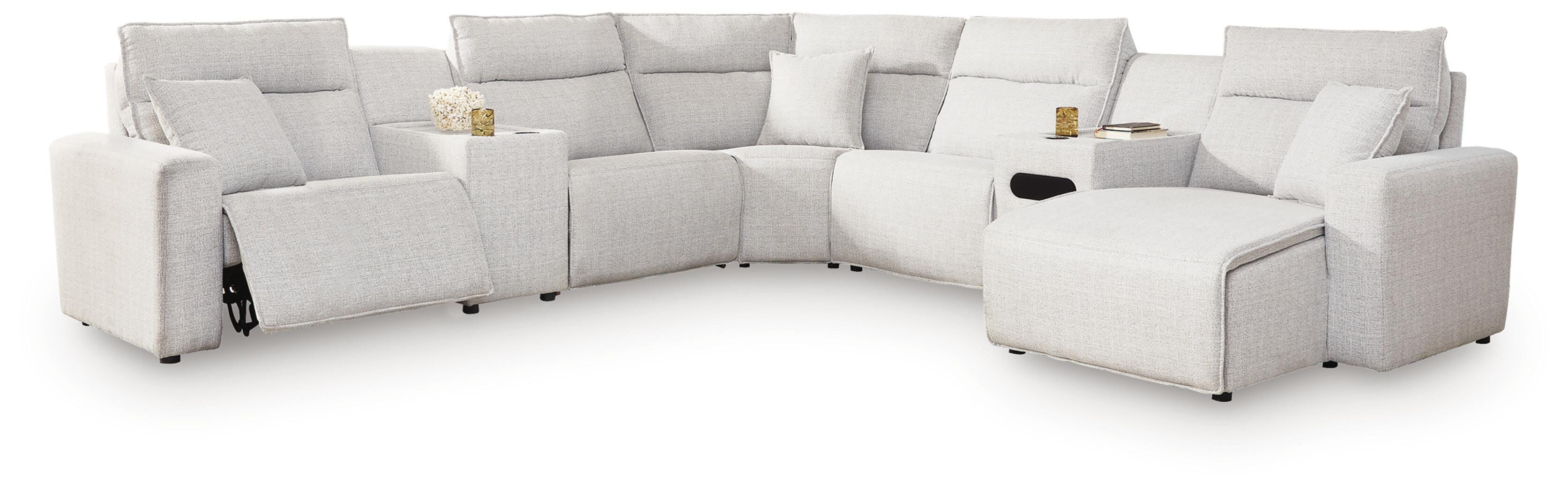 Modmax II 7-Piece RAF Chaise Power Reclining Sectional and Audio Console in Stone