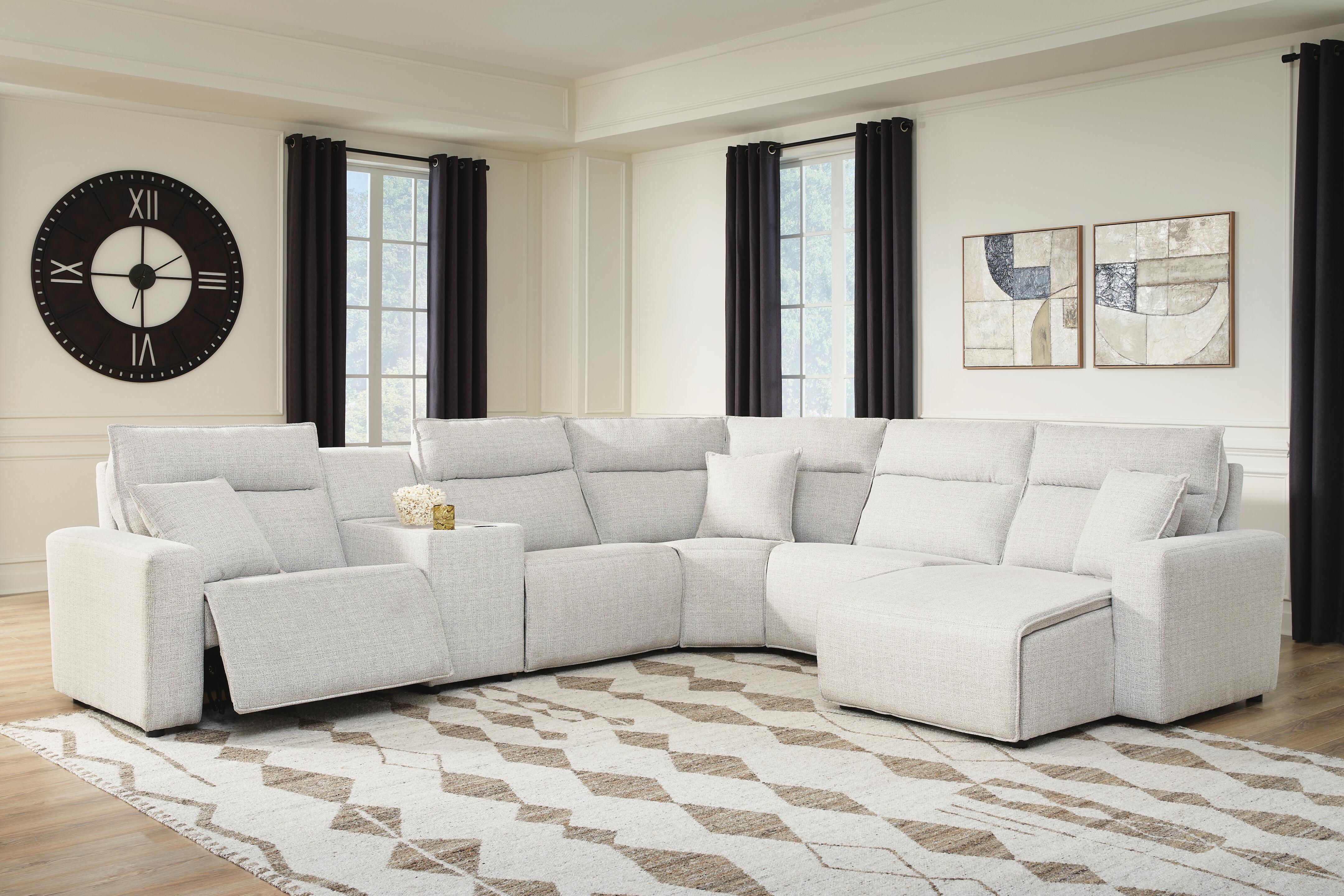 Modmax II 6-Piece RAF Chaise Power Reclining Sectional and Console in Stone