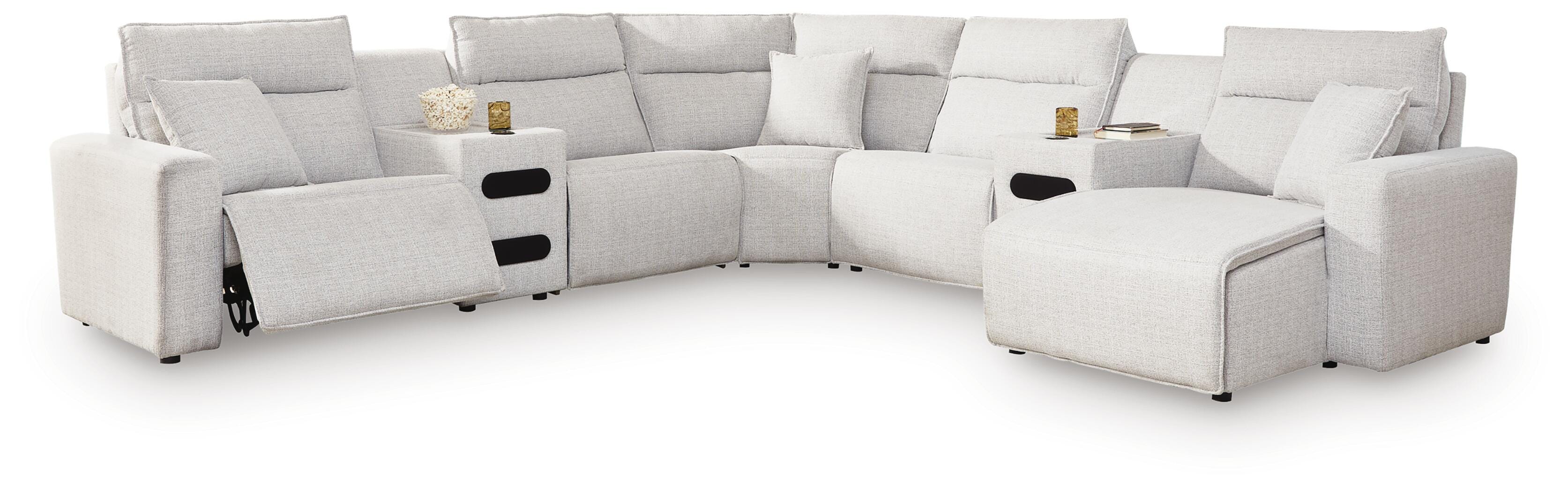 Modmax II 7-Piece RAF Chaise Power Reclining Sectional and Audio Consoles in Stone