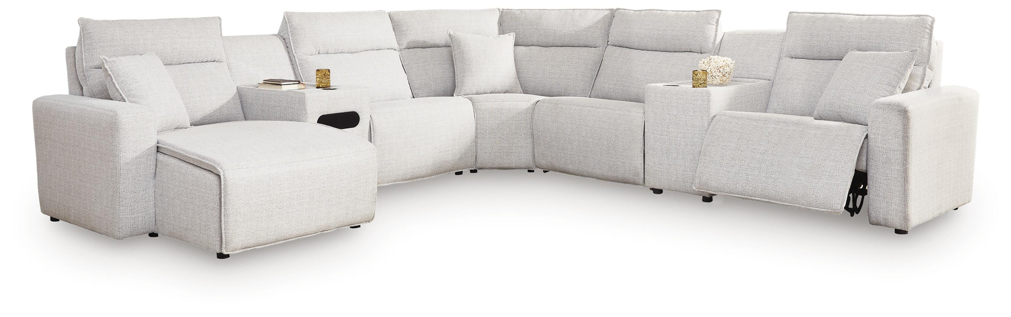 Modmax II 7-Piece LAF Chaise Power Reclining Sectional and Audio Console in Stone