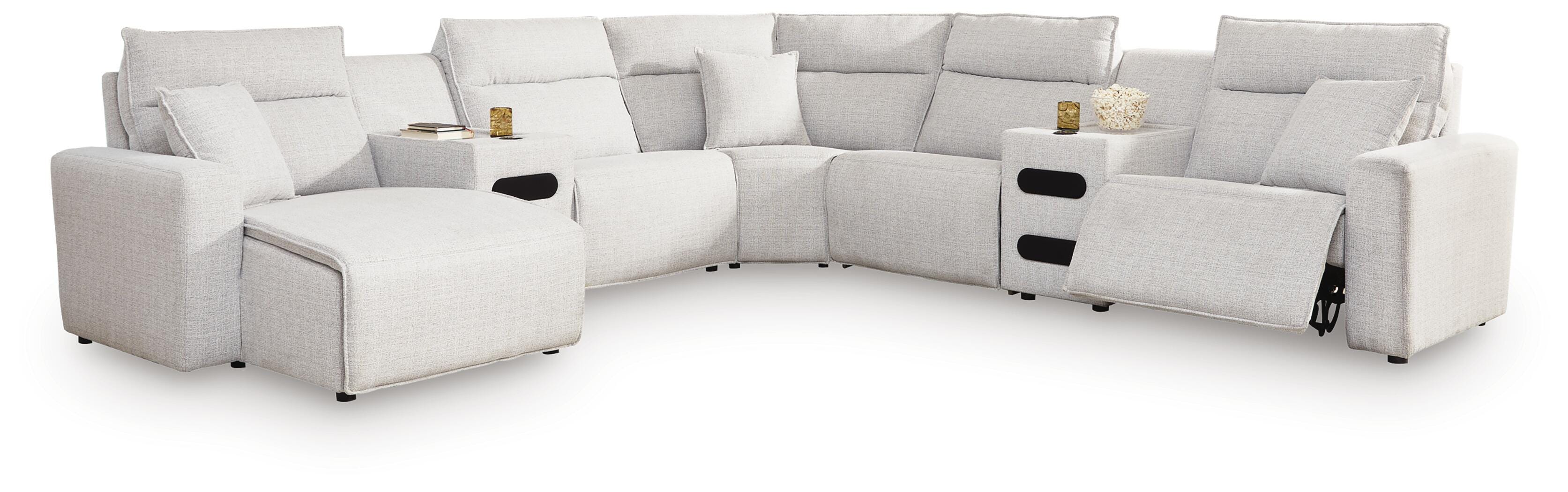 Modmax II 7-Piece LAF Chaise Power Reclining Sectional and Audio Consoles in Stone