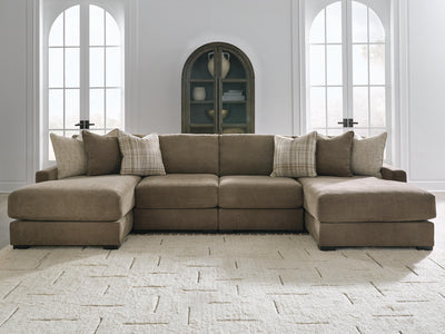 Camellia-Court 4-Piece Double Chaise Sectional in Coffee