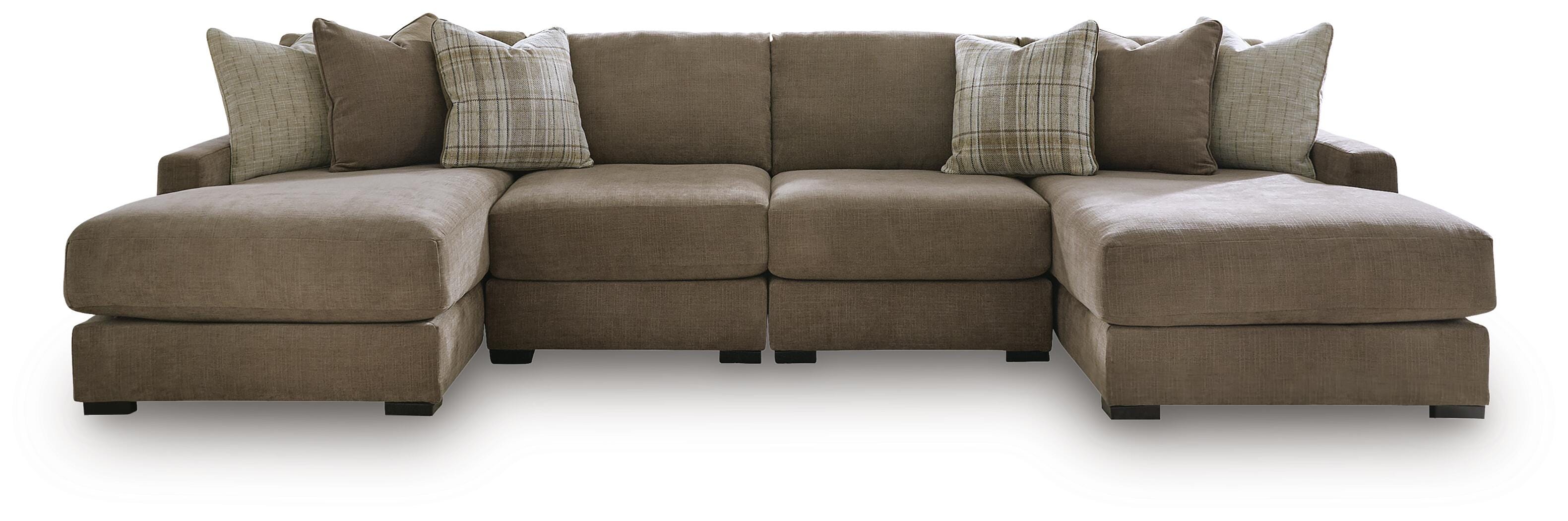 Camellia-Court 4-Piece Double Chaise Sectional in Coffee