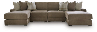 Camellia-Court 4-Piece Double Chaise Sectional in Coffee