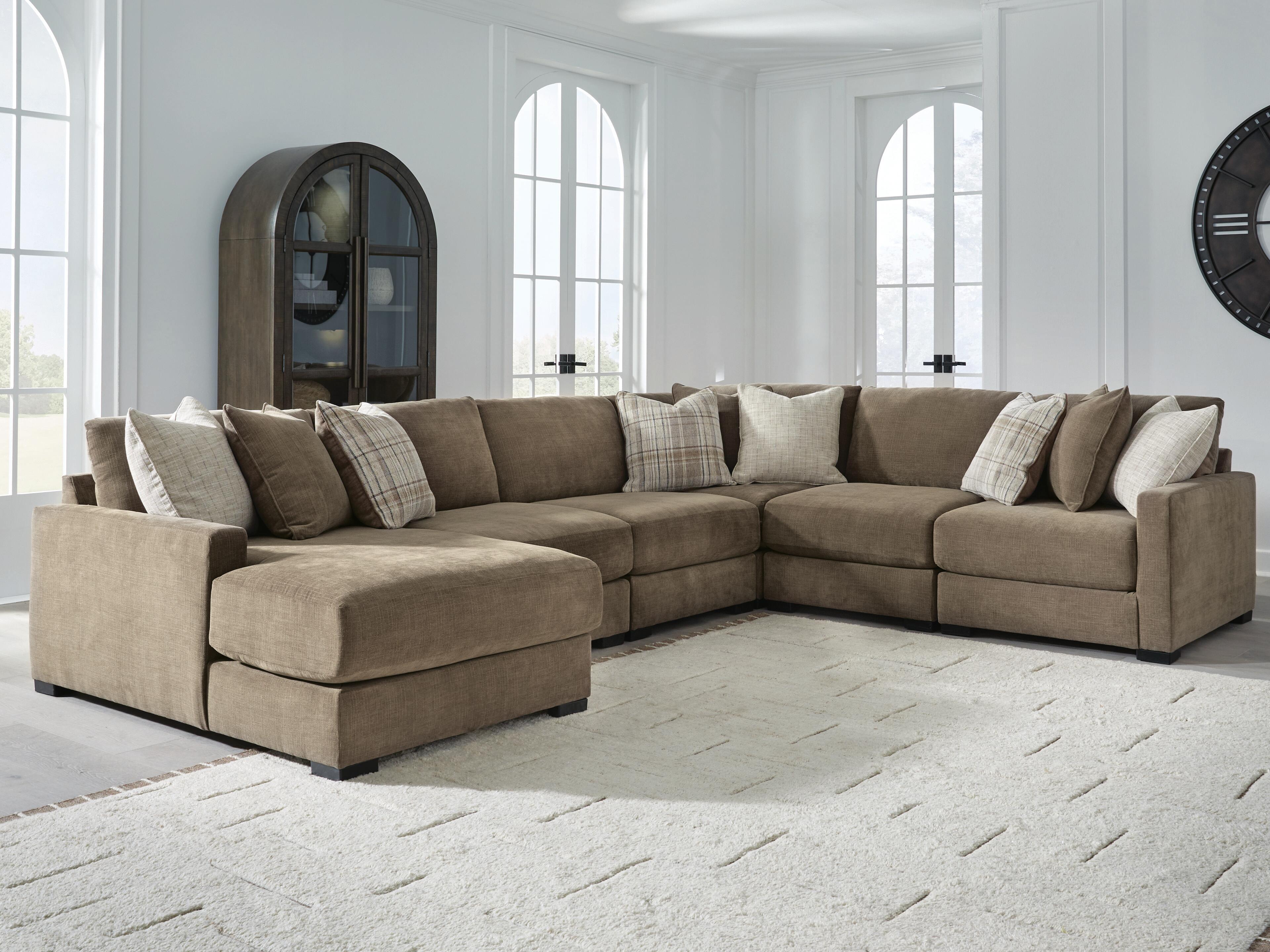 Camellia-Court 6-Piece LAF Chaise Sectional in Coffee