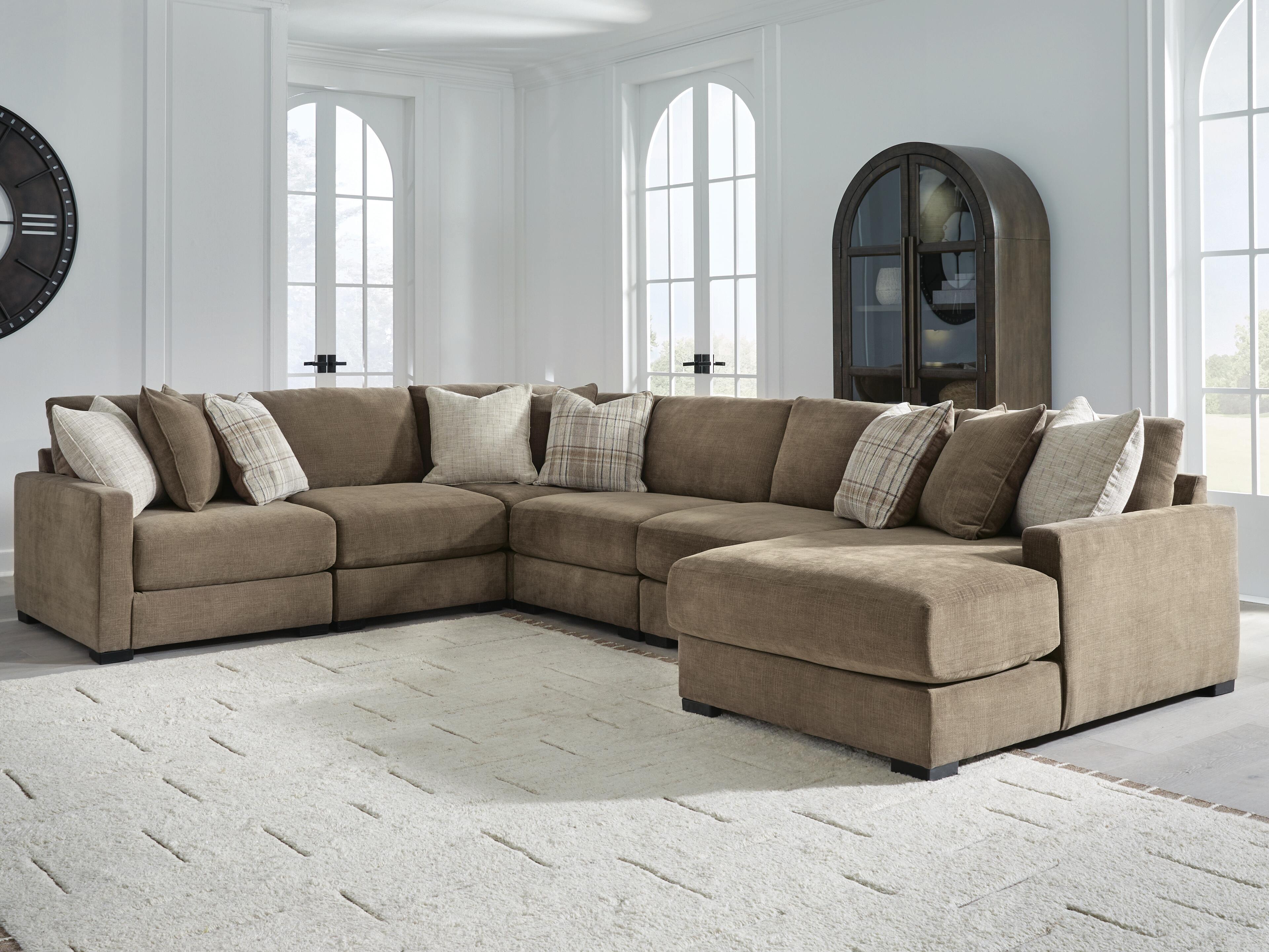 Camellia-Court 6-Piece RAF Chaise Sectional in Coffee