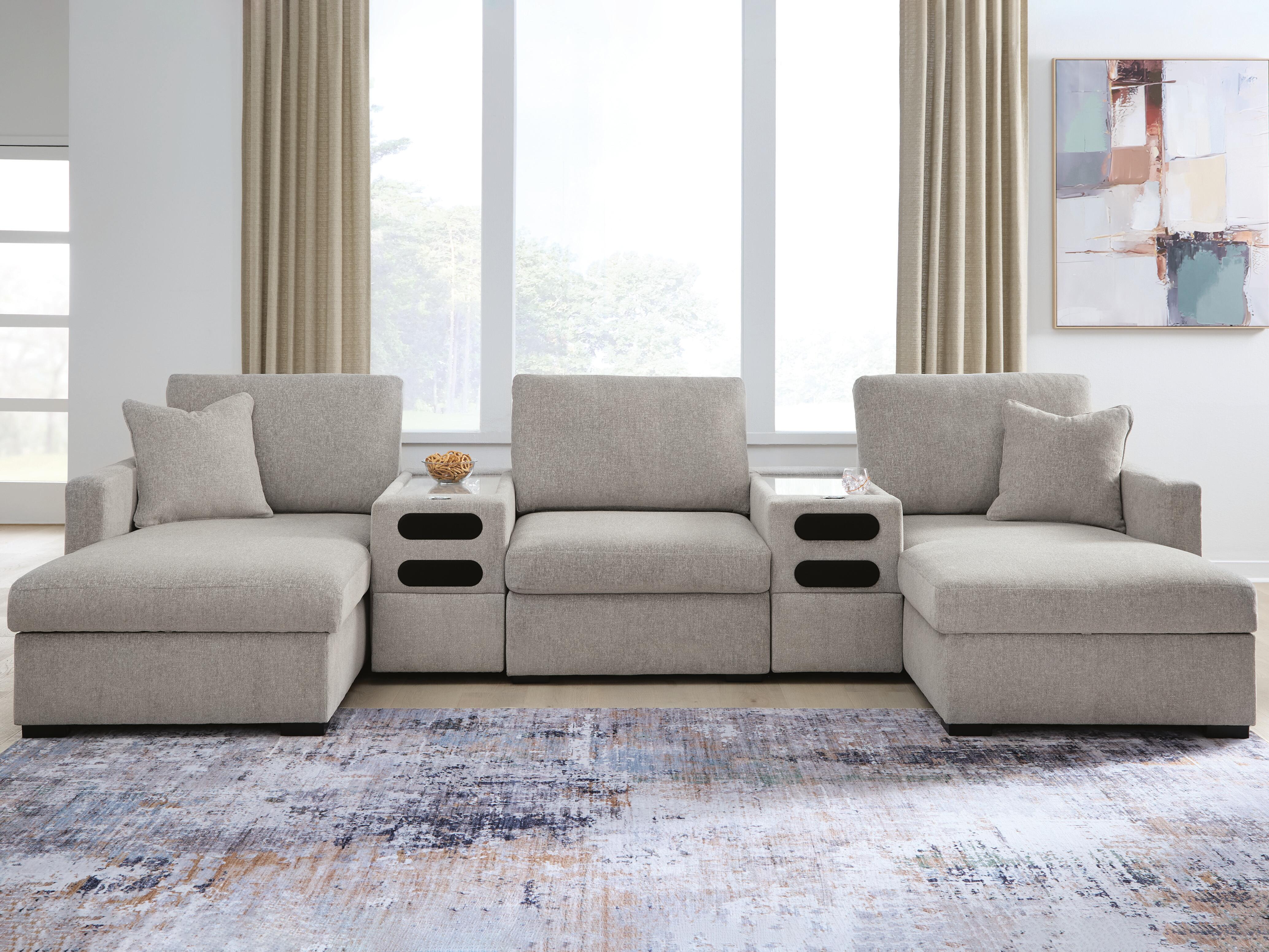ModMax Luxe 5-Piece Double Chaise Sectional with Audio Consoles in Flint