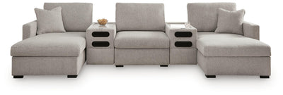ModMax Luxe 5-Piece Double Chaise Sectional with Audio Consoles in Flint