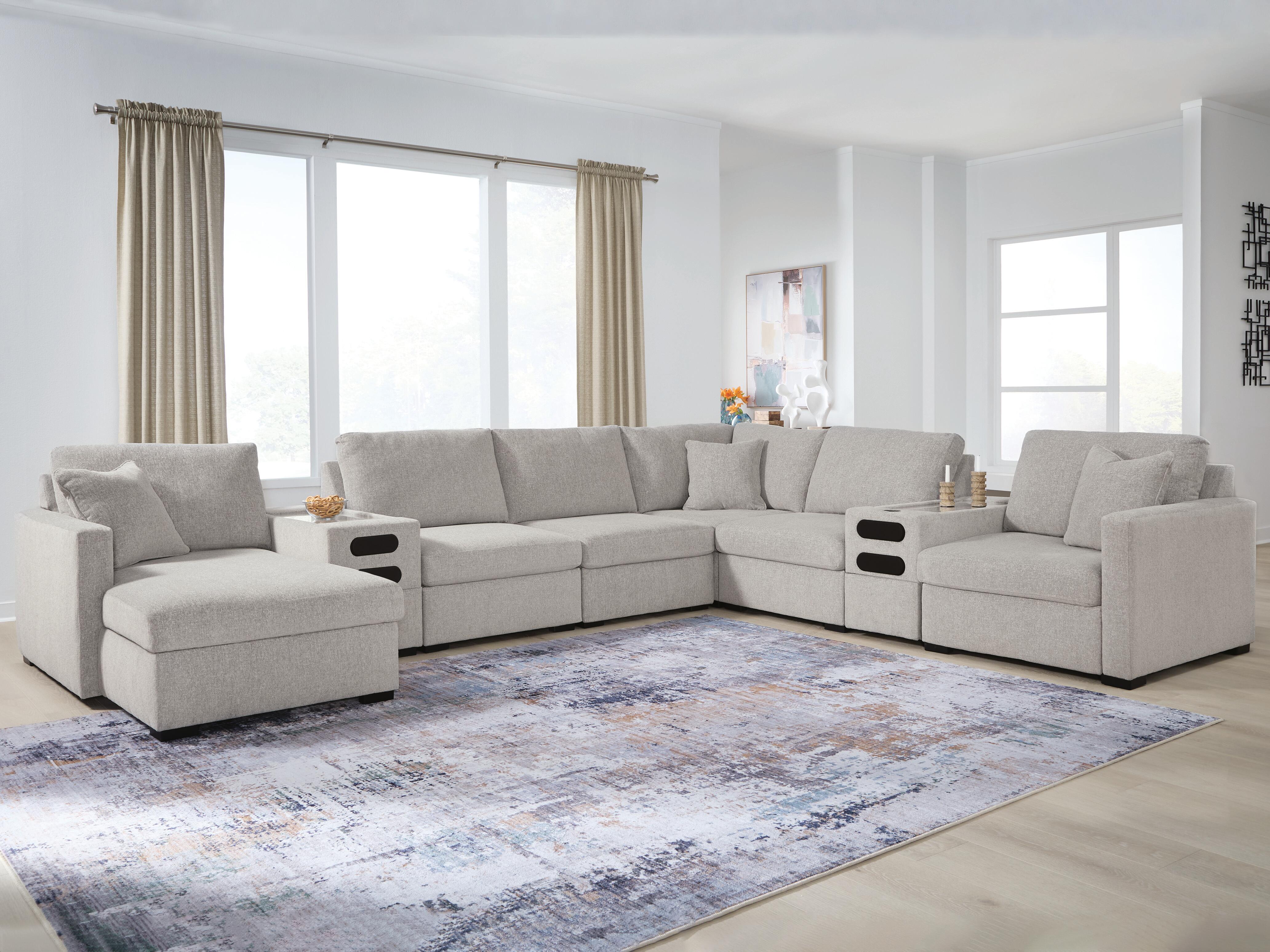 ModMax Luxe 8-Piece LAF Chaise Sectional and Audio Consoles in Flint