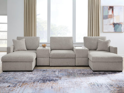ModMax Luxe 5-Piece Double Chaise Sectional with Storage Consoles in Flint