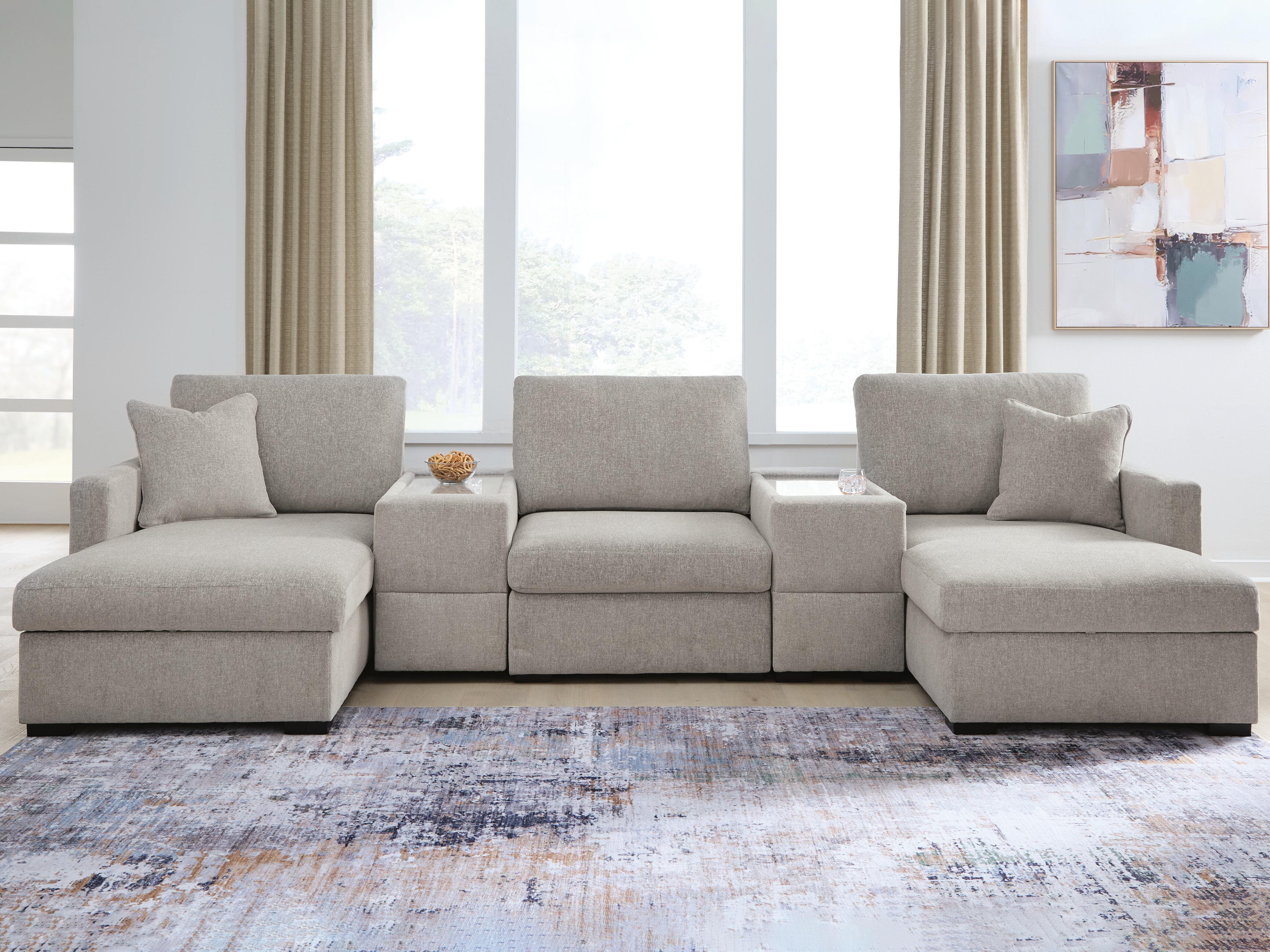 ModMax Luxe 5-Piece Double Chaise Sectional with Storage Consoles in Flint
