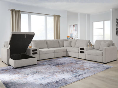 ModMax Luxe 8-Piece Sectional with Storage Chaise and Audio Consoles in Flint