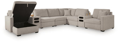 ModMax Luxe 8-Piece Sectional with Storage Chaise and Audio Consoles in Flint