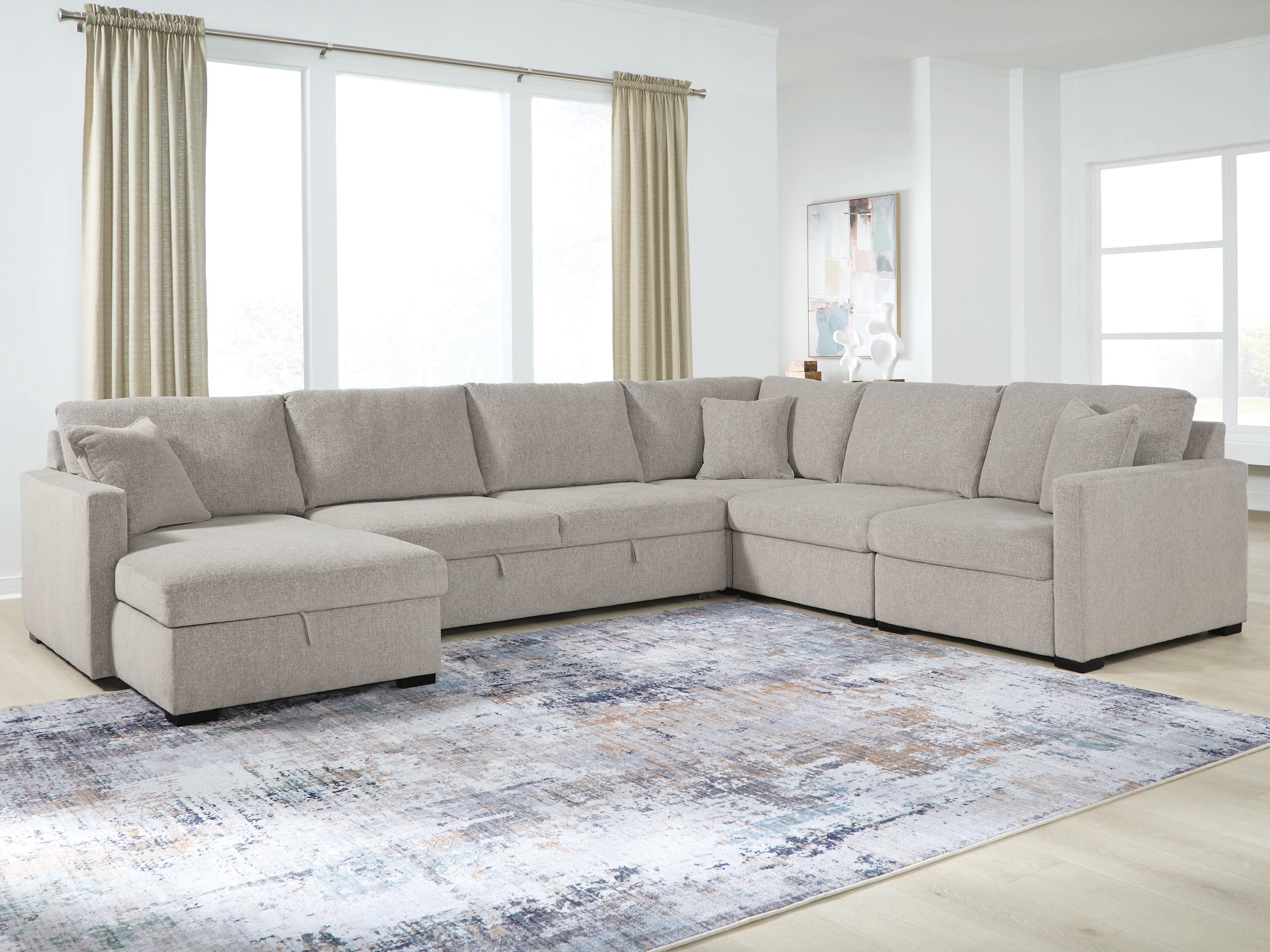 ModMax Luxe 5-Piece Sectional w/ Storage Chaise and Pop Up Sleeper in Flint