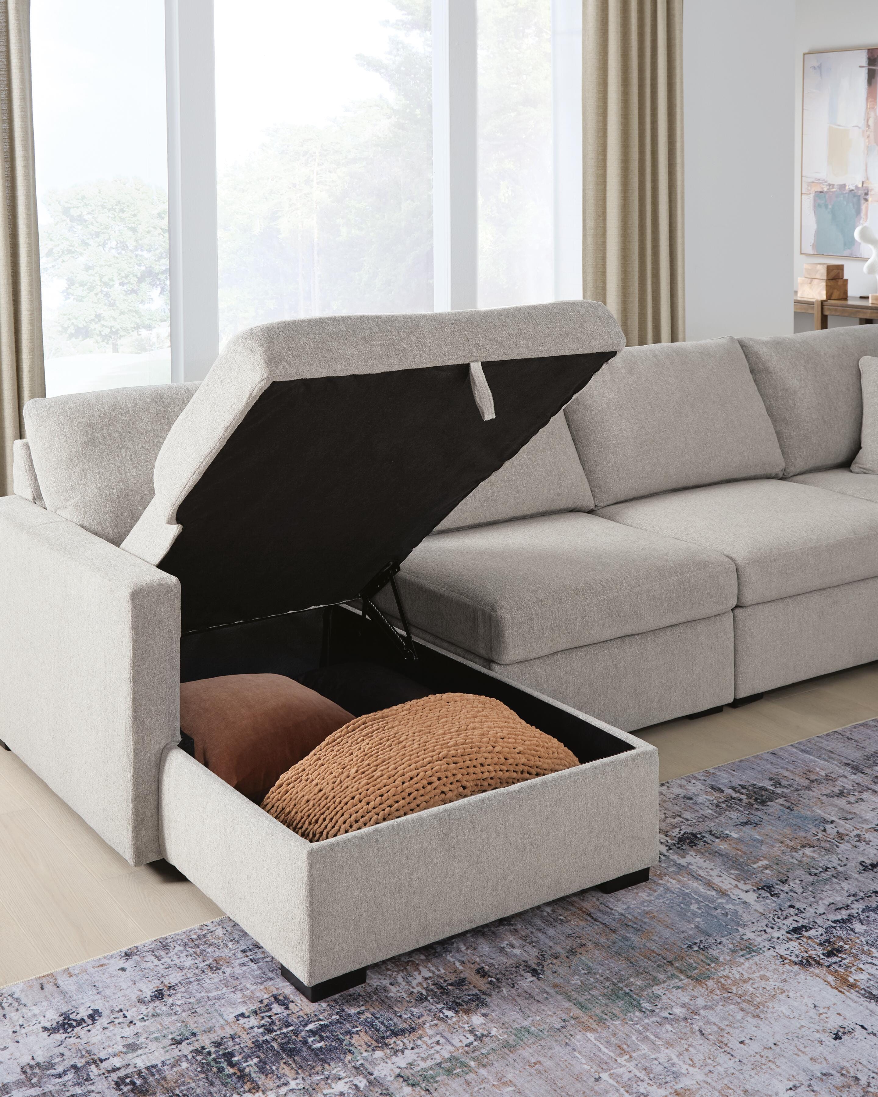 ModMax Luxe 4-Piece Double Storage Chaise Sectional in Flint