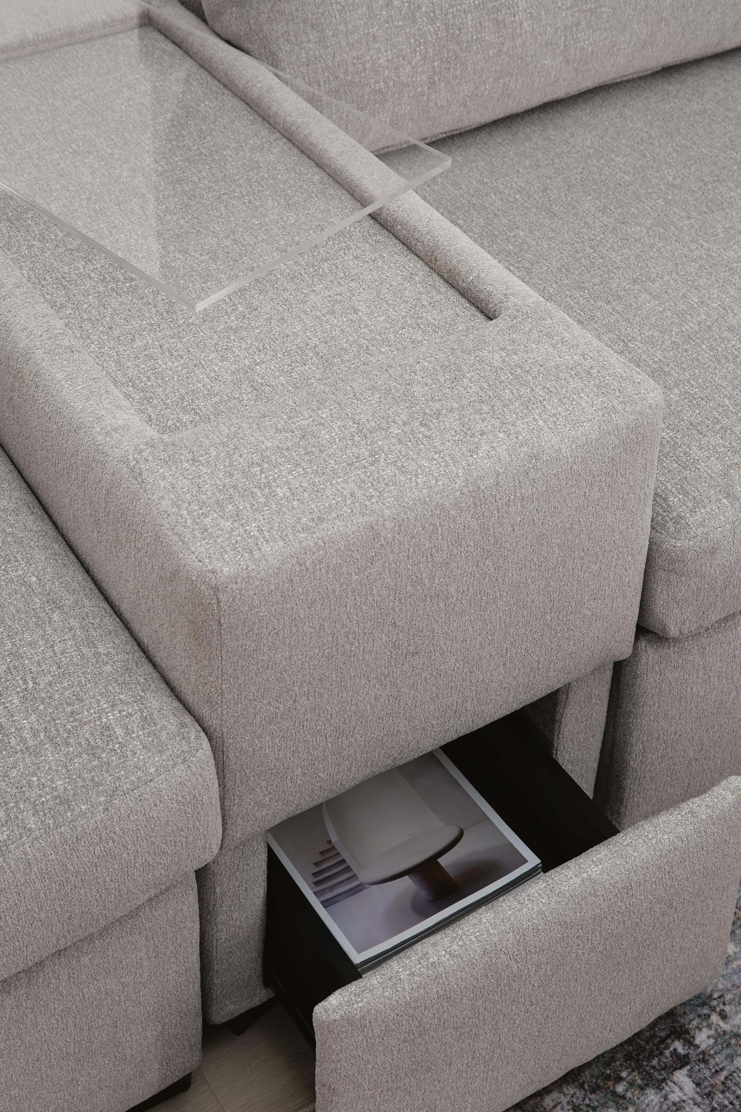 ModMax Luxe 5-Piece Double Chaise Sectional with Storage Consoles in Flint