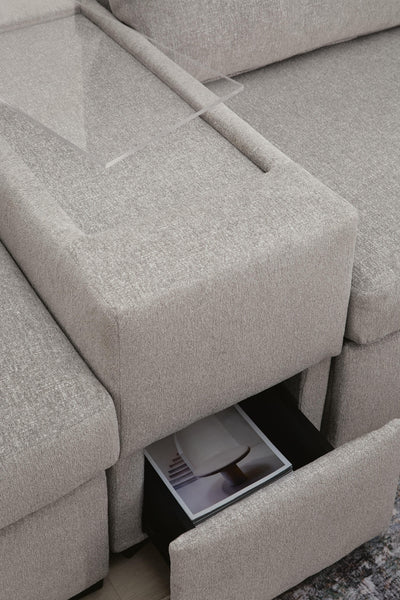ModMax Luxe 5-Piece Double Chaise Sectional with Storage Consoles in Flint