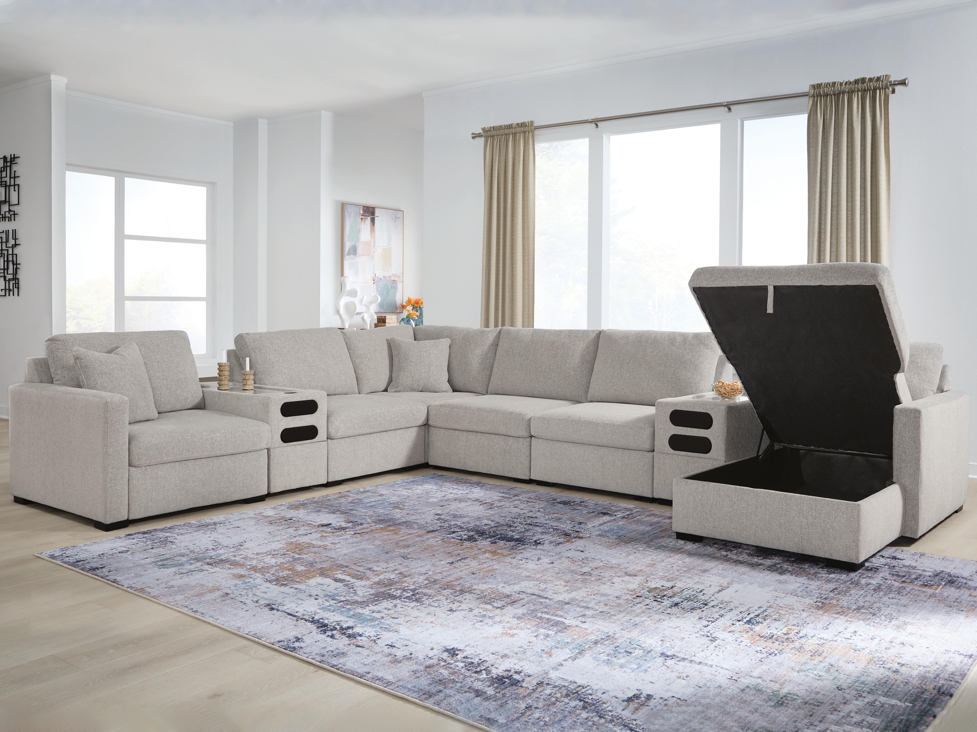 ModMax Luxe 8-Piece Sectional w/ Storage Chaise and Audio Consoles in Flint