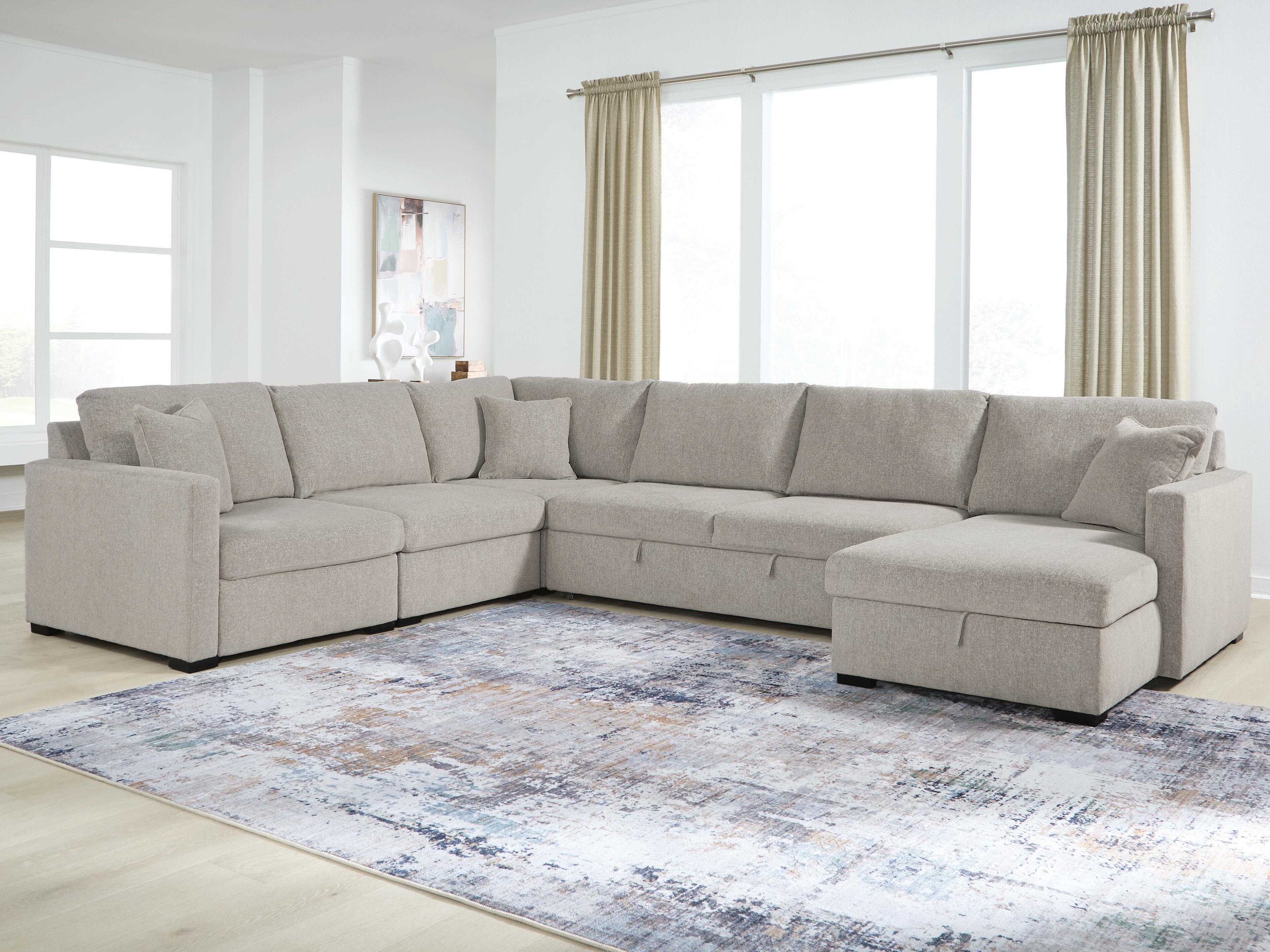 ModMax Luxe 5-Piece Sectional with Storage Chaise and Pop Up Sleeper in Flint
